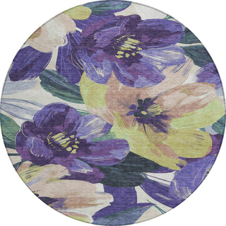 Piper Looms Chantille Floral ACN1490 Purple Machine Washable Area Rug Round Main Image