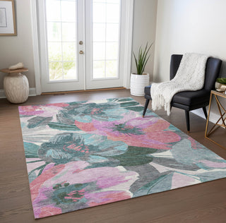 Piper Looms Chantille Floral ACN1492 Teal Machine Washable Area Rug Lifestyle Image Feature