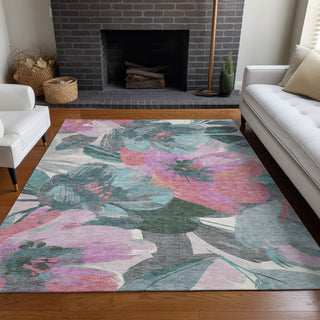 Piper Looms Chantille Floral ACN1492 Teal Machine Washable Area Rug Lifestyle Image Feature