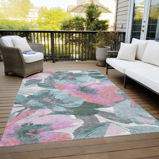 Piper Looms Chantille Floral ACN1492 Teal Machine Washable Area Rug Outdoor Lifestyle Image Feature