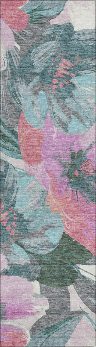 Piper Looms Chantille Floral ACN1492 Teal Machine Washable Area Rug Runner Main Image