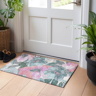 Piper Looms Chantille Floral ACN1492 Teal Machine Washable Area Rug Scatter Lifestyle Image Feature
