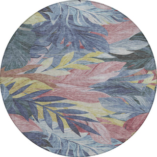 Piper Looms Chantille Floral ACN1493 Denim Machine Washable Area Rug Round Main Image