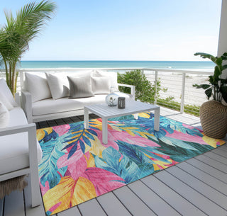 Piper Looms Chantille Floral ACN1497 Sky Machine Washable Area Rug Outdoor Lifestyle Image Feature
