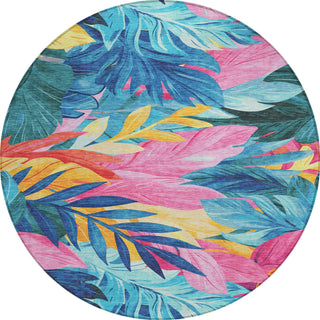 Piper Looms Chantille Floral ACN1497 Sky Machine Washable Area Rug Round Main Image