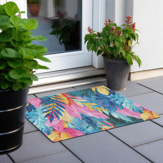 Piper Looms Chantille Floral ACN1497 Sky Machine Washable Area Rug Scatter Outdoor Lifestyle Image Feature