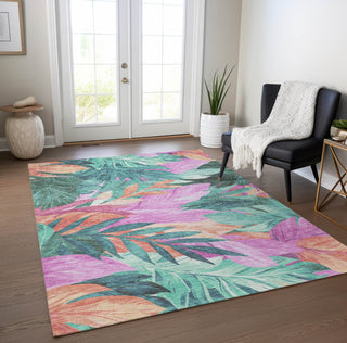 Piper Looms Chantille Floral ACN1498 Teal Machine Washable Area Rug Lifestyle Image Feature