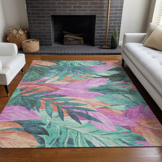 Piper Looms Chantille Floral ACN1498 Teal Machine Washable Area Rug Lifestyle Image Feature