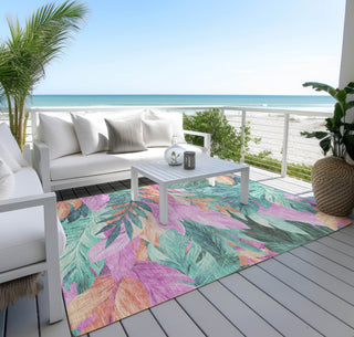 Piper Looms Chantille Floral ACN1498 Teal Machine Washable Area Rug Outdoor Lifestyle Image Feature