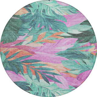 Piper Looms Chantille Floral ACN1498 Teal Machine Washable Area Rug Round Main Image