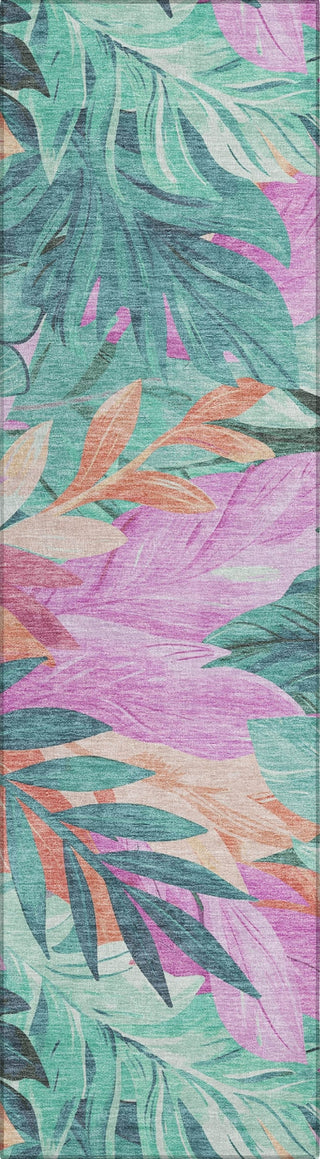 Piper Looms Chantille Floral ACN1498 Teal Machine Washable Area Rug Runner Main Image