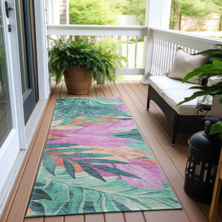 Piper Looms Chantille Floral ACN1498 Teal Machine Washable Area Rug Runner Outdoor Lifestyle Image Feature