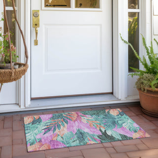 Piper Looms Chantille Floral ACN1498 Teal Machine Washable Area Rug Scatter Outdoor Lifestyle Image Feature