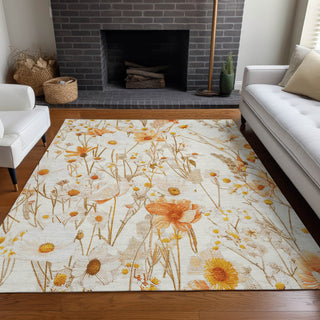 Piper Looms Chantille Floral ACN1500 Ivory Machine Washable Area Rug Lifestyle Image Feature