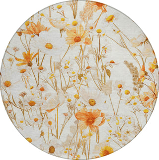 Piper Looms Chantille Floral ACN1500 Ivory Machine Washable Area Rug Round Main Image