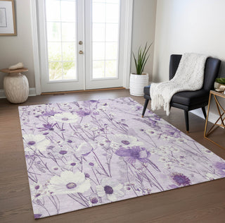 Piper Looms Chantille Floral ACN1501 Lavender Machine Washable Area Rug Lifestyle Image Feature