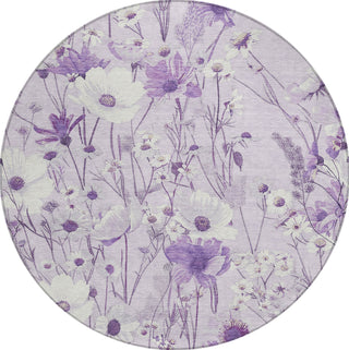 Piper Looms Chantille Floral ACN1501 Lavender Machine Washable Area Rug Round Main Image