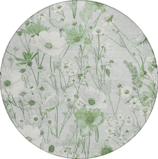 Piper Looms Chantille Floral ACN1502 Mint Machine Washable Area Rug Round Main Image