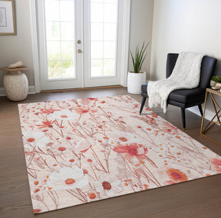 Piper Looms Chantille Floral ACN1504 Salmon Machine Washable Area Rug Lifestyle Image Feature