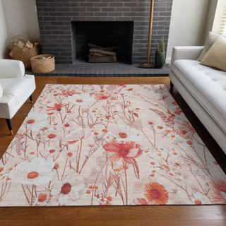 Piper Looms Chantille Floral ACN1504 Salmon Machine Washable Area Rug Lifestyle Image Feature