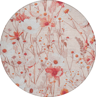 Piper Looms Chantille Floral ACN1504 Salmon Machine Washable Area Rug Round Main Image