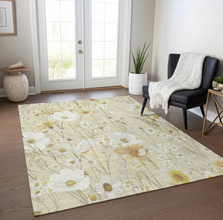 Piper Looms Chantille Floral ACN1505 Wheat Machine Washable Area Rug Lifestyle Image Feature