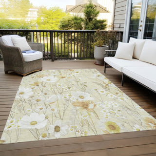 Piper Looms Chantille Floral ACN1505 Wheat Machine Washable Area Rug Outdoor Lifestyle Image Feature