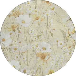 Piper Looms Chantille Floral ACN1505 Wheat Machine Washable Area Rug Round Main Image