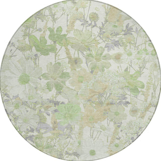 Piper Looms Chantille Floral ACN1506 Aloe Machine Washable Area Rug Round Main Image