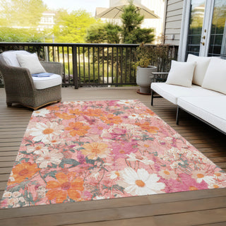 Piper Looms Chantille Floral ACN1507 Blush Machine Washable Area Rug Outdoor Lifestyle Image Feature