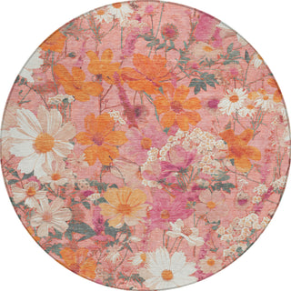 Piper Looms Chantille Floral ACN1507 Blush Machine Washable Area Rug Round Main Image
