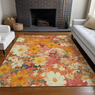 Piper Looms Chantille Floral ACN1510 Orange Machine Washable Area Rug Lifestyle Image Feature