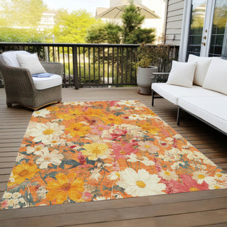 Piper Looms Chantille Floral ACN1510 Orange Machine Washable Area Rug Outdoor Lifestyle Image Feature
