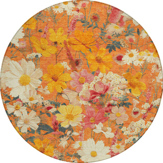 Piper Looms Chantille Floral ACN1510 Orange Machine Washable Area Rug Round Main Image