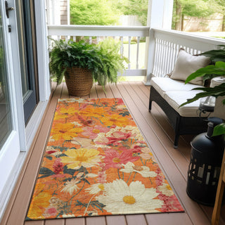 Piper Looms Chantille Floral ACN1510 Orange Machine Washable Area Rug Runner Outdoor Lifestyle Image Feature
