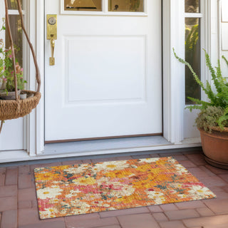 Piper Looms Chantille Floral ACN1510 Orange Machine Washable Area Rug Scatter Outdoor Lifestyle Image Feature