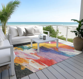 Piper Looms Chantille Modern ACN1512 Gold Machine Washable Area Rug Outdoor Lifestyle Image Feature