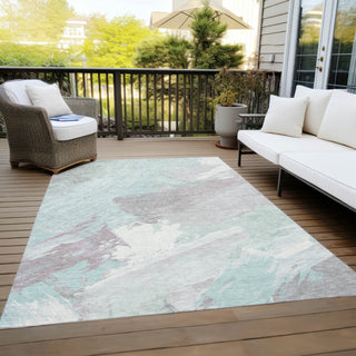 Piper Looms Chantille Modern ACN1515 Seafoam Machine Washable Area Rug Outdoor Lifestyle Image Feature