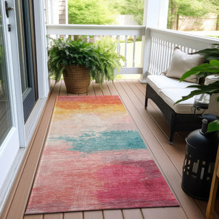 Piper Looms Chantille Modern ACN1520 Pink Machine Washable Area Rug Runner Outdoor Lifestyle Image Feature