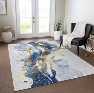 Piper Looms Chantille Abstract ACN1524 Blue Machine Washable Area Rug Lifestyle Image Feature