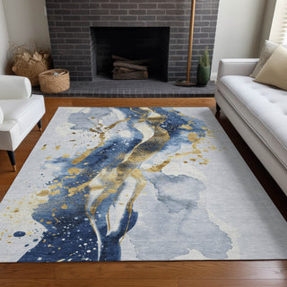 Piper Looms Chantille Abstract ACN1524 Blue Machine Washable Area Rug Lifestyle Image Feature