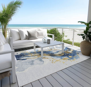 Piper Looms Chantille Abstract ACN1524 Blue Machine Washable Area Rug Outdoor Lifestyle Image Feature