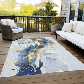 Piper Looms Chantille Abstract ACN1524 Blue Machine Washable Area Rug Outdoor Lifestyle Image Feature