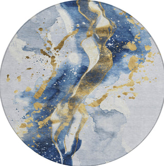 Piper Looms Chantille Abstract ACN1524 Blue Machine Washable Area Rug Round Main Image