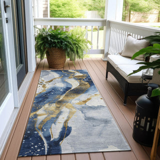 Piper Looms Chantille Abstract ACN1524 Blue Machine Washable Area Rug Runner Outdoor Lifestyle Image Feature