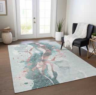 Piper Looms Chantille Abstract ACN1527 Teal Machine Washable Area Rug Lifestyle Image Feature