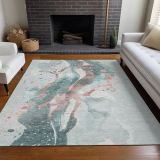 Piper Looms Chantille Abstract ACN1527 Teal Machine Washable Area Rug Lifestyle Image Feature