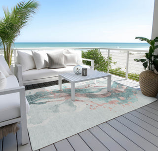 Piper Looms Chantille Abstract ACN1527 Teal Machine Washable Area Rug Outdoor Lifestyle Image Feature