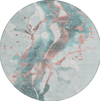 Piper Looms Chantille Abstract ACN1527 Teal Machine Washable Area Rug Round Main Image