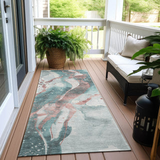 Piper Looms Chantille Abstract ACN1527 Teal Machine Washable Area Rug Runner Outdoor Lifestyle Image Feature
